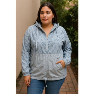 Light Blue Floral Windbreaker SG Sport 1X Plus Size